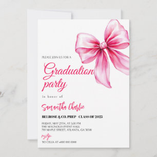 Elegant Pink Bow Graduation Invitation