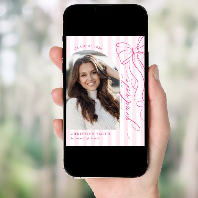 Elegant Pink Bow Graduation  Invitation (Front Digital)