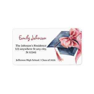 Elegant Pink Bow Graduation Label