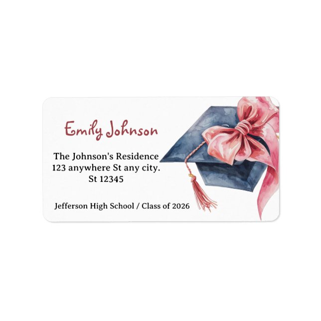 Elegant Pink Bow Graduation  Label (Front)
