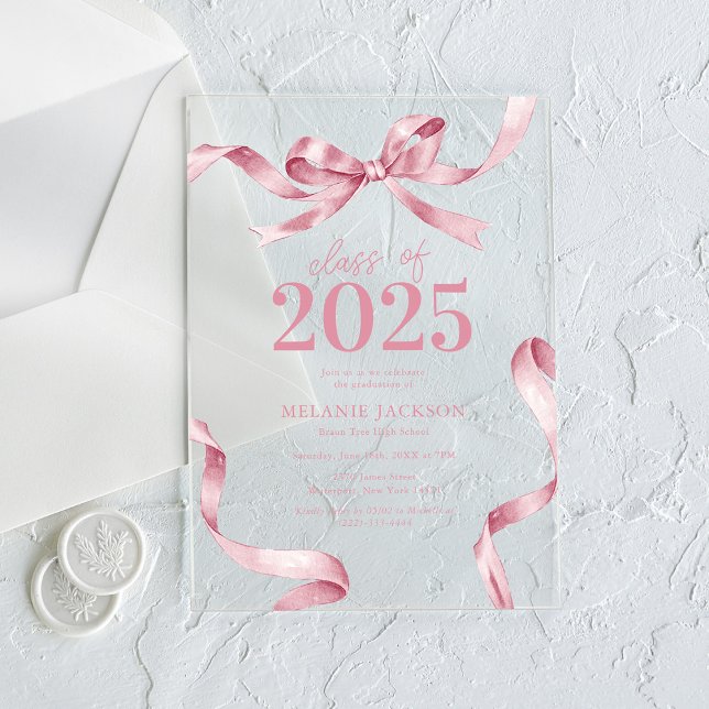 Elegant Pink Bow Graduation Party Acrylic Invitations (Creator Uploaded)