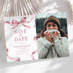 Elegant Pink Bow Graduation Save the Date