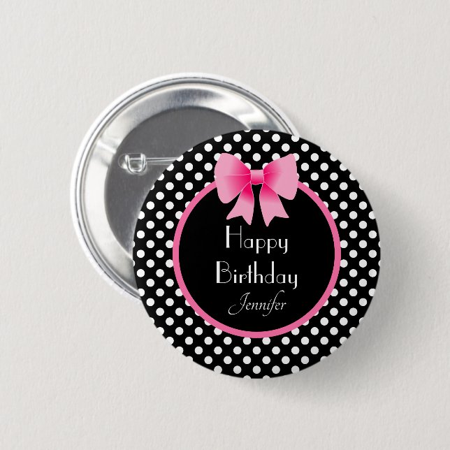 Elegant Pink Bow Happy Birthday Button (Front & Back)