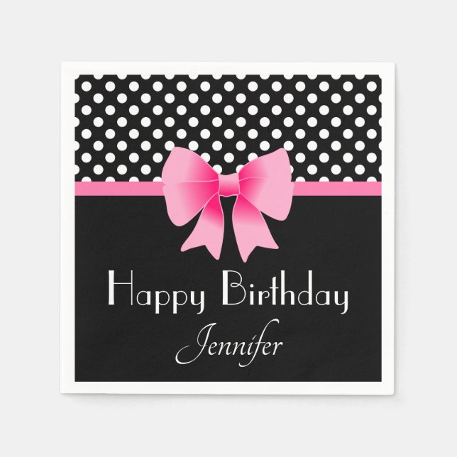 Elegant Pink Bow happy Birthday Napkins (Front)