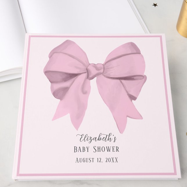 Elegant Pink Bow It's a Girl Baby Shower  Guest Book (Creator Uploaded)
