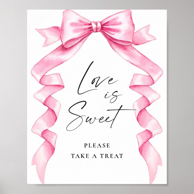 Elegant Pink Bow Love is Sweet Wedding Sign (Front)