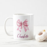 Elegant Pink Bow & Name Coffee Mug<br><div class="desc">"Elevate your morning routine with our Elegant Pink Bow & Name Coffee Mug — where charm meets personalization. Featuring a delicate blush pink bow and your name in elegant script,  this mug is the perfect blend of sophistication and sweetness."</div>