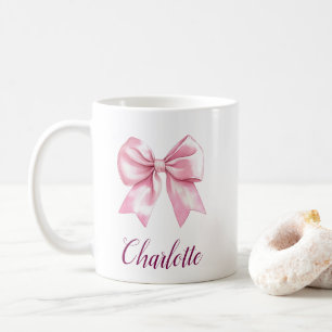 Elegant Pink Bow & Name Coffee Mug