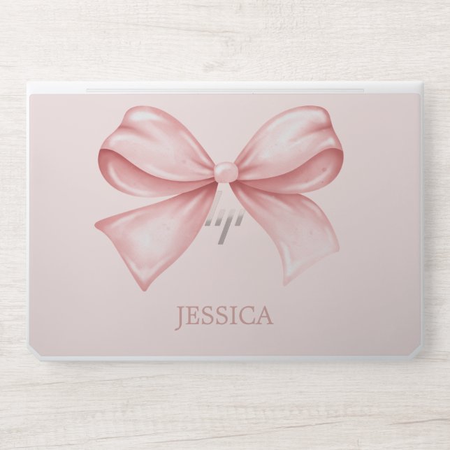 Elegant Pink Bow & Name Personalized HP Laptop Skin (Front)