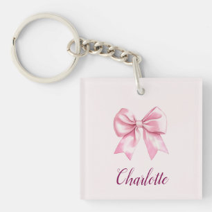 Elegant Pink Bow & Name Personalized Keychain