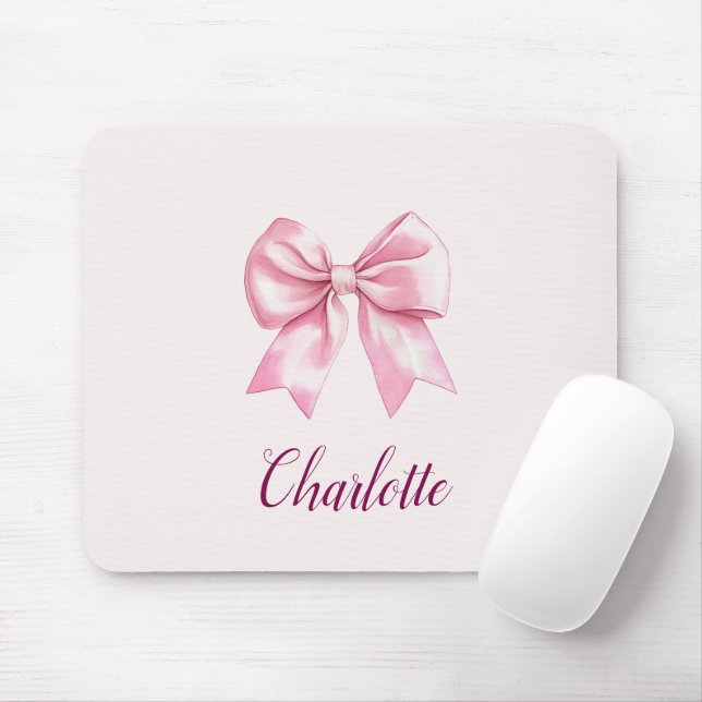 Elegant Pink Bow & Name | Personalized Mouse Pad (With Mouse)