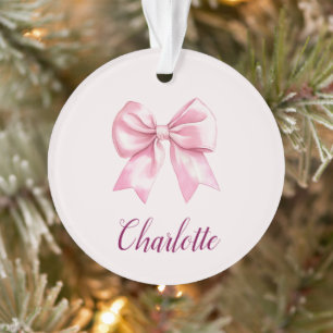 Elegant Pink Bow & Name Personalized Ornament