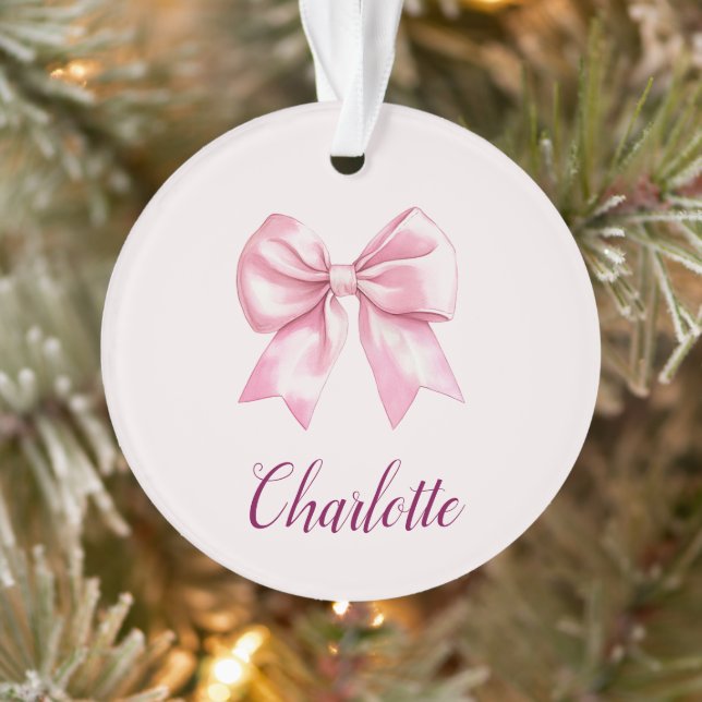 Elegant Pink Bow & Name | Personalized Ornament (Tree)