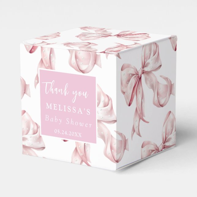 Elegant Pink Bow Pearls Baby Shower Favor  Boxes (Front Side)