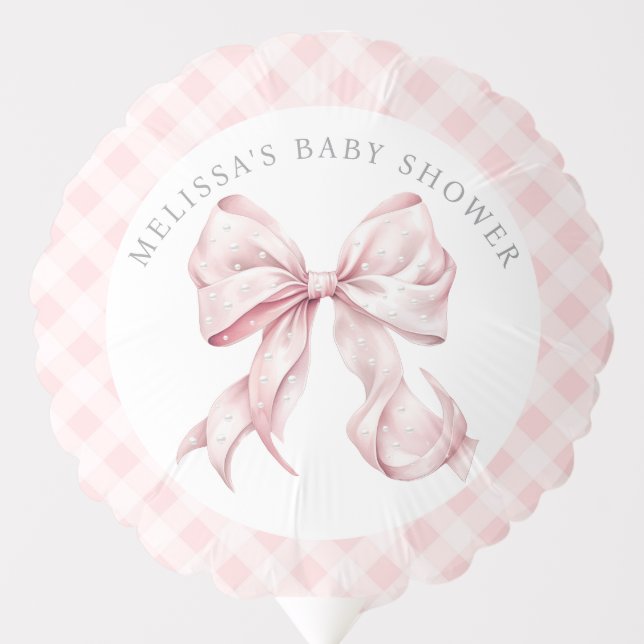 Elegant Pink Bow & Pearls Baby Shower Girl Balloon (Front)
