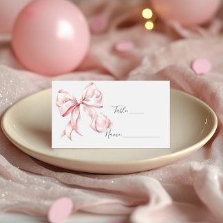 Elegant Pink Bow Pearls Baby Shower Girl Place Card