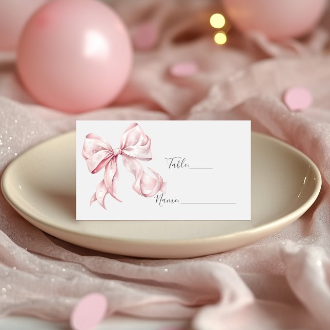 Elegant Pink Bow Pearls Baby Shower Girl  Place Card (Creator Uploaded)