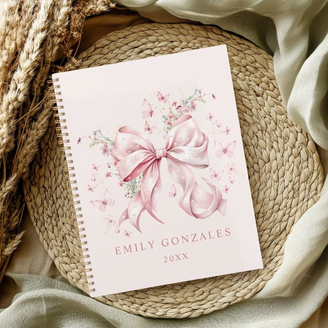 Elegant Pink Bow & Pearls Coquette Personalized Planner (Elegant Pink Bow & pearls coquette personalized planner notebook)