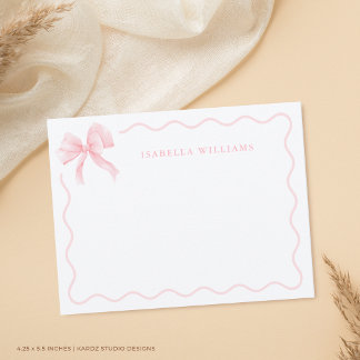 Elegant Pink Bow Personalized Note Card