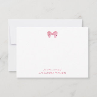 Elegant Pink Bow Personalized Nursery Note Card