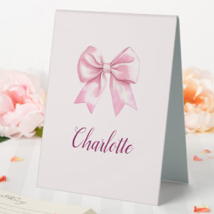 Elegant Pink Bow Personalized Table Sign
