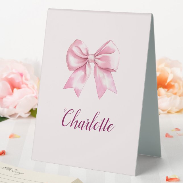 Elegant Pink Bow Personalized Table Sign (In SItu (Wedding))