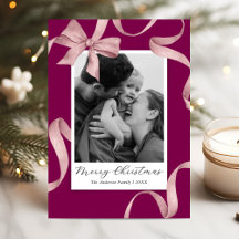 Elegant Pink Bow Photo Christmas