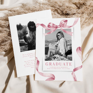 Elegant Pink Bow Photo Graduation Announcement