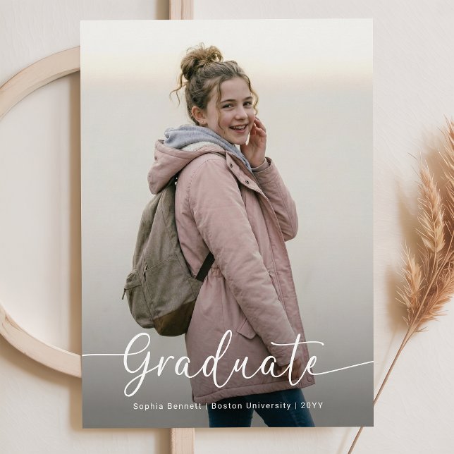 Elegant Pink Bow Photo Graduation Invitation Postcard (Creator Uploaded)