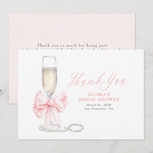 Elegant Pink Bow Prosecco Bridal Shower Thank You