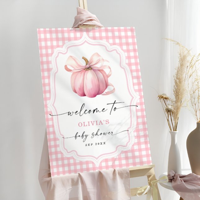 Elegant Pink Bow Pumpkin Baby Shower Welcome Foam Board (Creator Uploaded)