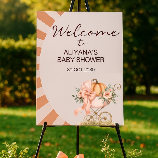 Elegant Pink Bow Pumpkin Baby Shower Welcome Sign (Creator Uploaded)