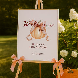 Elegant Pink Bow Pumpkin Baby Shower Welcome Sign
