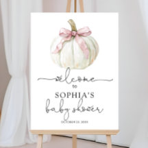 Elegant Pink Bow Pumpkin Baby Shower Welcome Sign