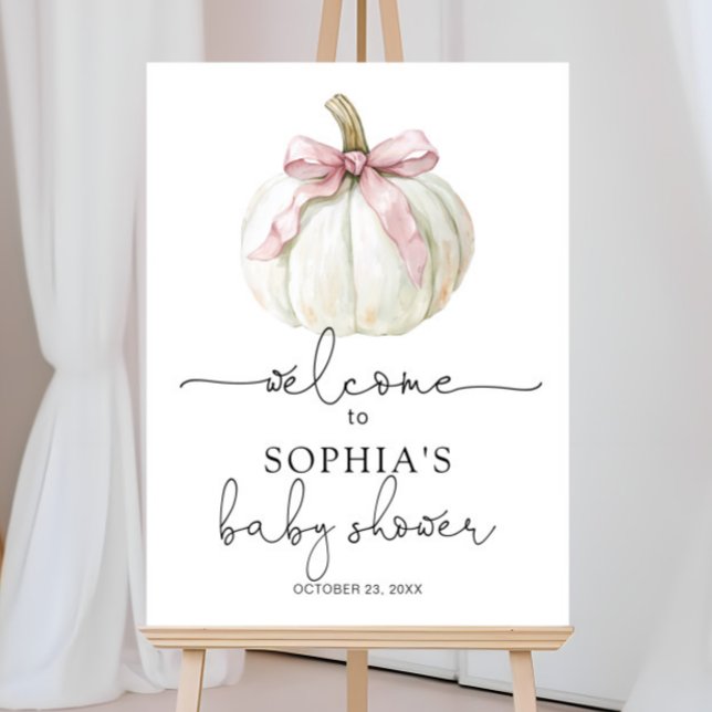 Elegant Pink Bow Pumpkin Baby Shower Welcome Sign (Creator Uploaded)