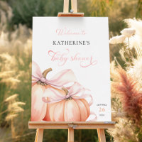 Elegant Pink Bow Pumpkin Baby Shower Welcome Sign