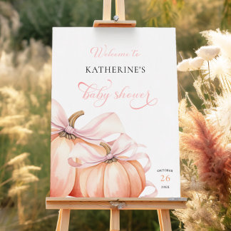 Elegant Pink Bow Pumpkin Baby Shower Welcome Sign