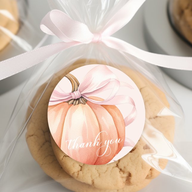 Elegant Pink Bow Pumpkin Thank You Sticker (Creator Uploaded)