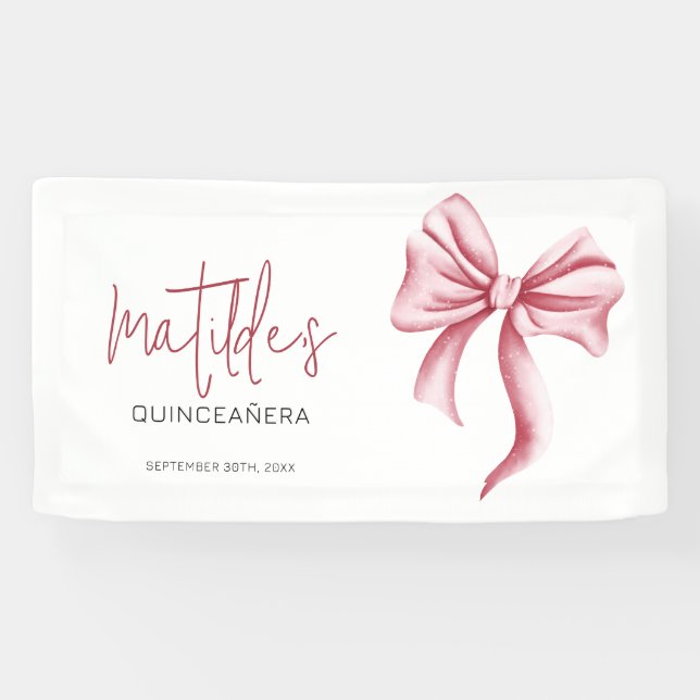 Elegant Pink Bow Quinceanera Banner (Horizontal)