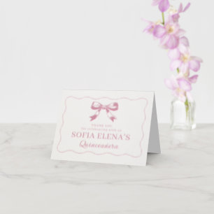 Elegant Pink Bow Quinceañera Letterpress Thank You Card