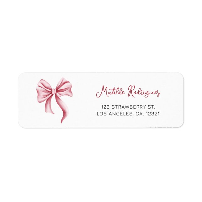 Elegant Pink Bow Return Address Label (Front)