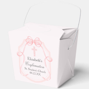 Elegant Pink Bow Ribbon Confirmation Party Favor Boxes