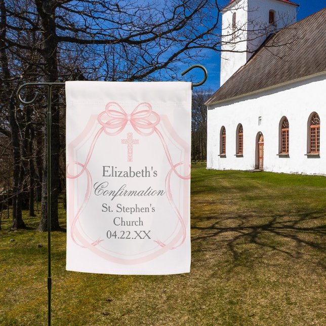 Elegant Pink Bow Ribbon Confirmation Party Garden Flag (Creator Uploaded)