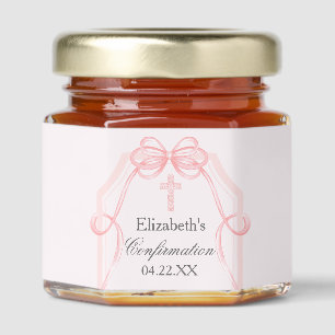 Elegant Pink Bow Ribbon Confirmation Party Honey Jar Favors