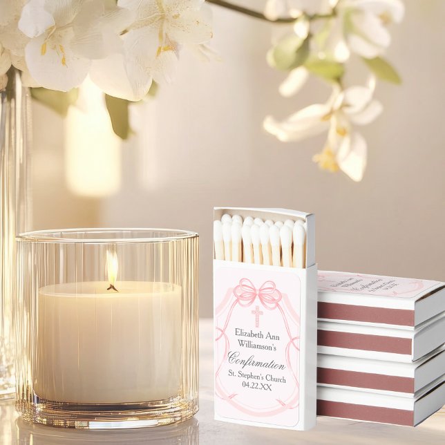 Elegant Pink Bow Ribbon Confirmation Party Matchboxes (Creator Uploaded)