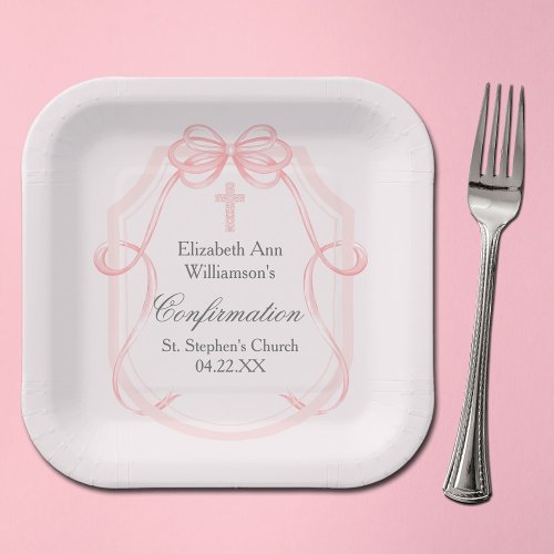 Elegant Pink Bow Ribbon Confirmation Party
