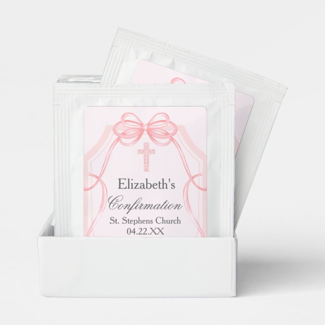 Elegant Pink Bow Ribbon Confirmation Party Tea Bag Drink Mix (Pair)