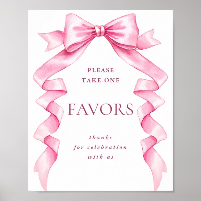 Elegant Pink Bow Ribbon Favors Wedding Sign (Front)