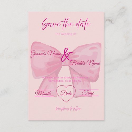 Elegant Pink Bow "Save the Date" Wedding Invitation