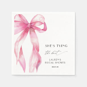 Elegant Pink Bow Shes Tying The Knot Bridal Shower Napkins